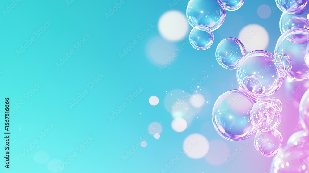 Poster a serene background with colorful bubbles floating, creating a dreamy atmosphere filled with soft li