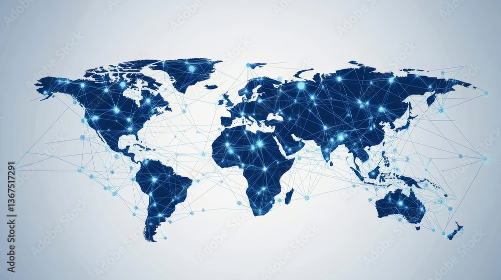 Poster world map with nodes linked by lines. world map 3d for infographics elements. design information, bu