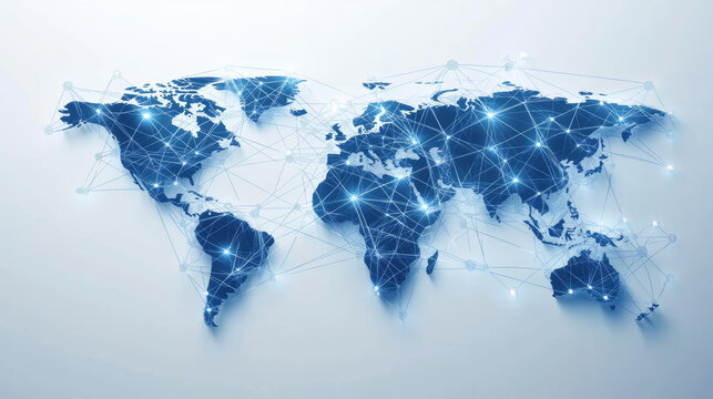 Fototapeta World map with nodes linked by lines.  World map 3D for infographics elements. Design information, business graph and chart. Vector illustration. 