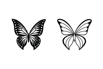 Two Elegant Black Butterfly Designs, Simple Line Art, Nature Icons