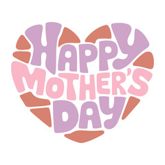 Retro Mother's Day Heart Typography Vector Design with the Retro and Groovy Font