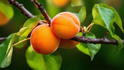 Ripe Apricots Hanging on a Tree Branch
