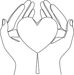 Heart in hands one line art vector