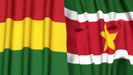 Flags of BOLIVIA and SURINAME with realistic cloth texture
