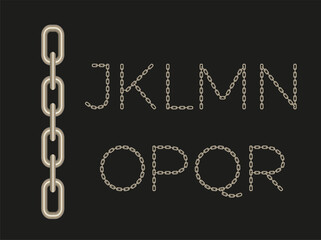 Letters, text, font. Gradient metal letters, hand-drawn in the form of a silver chain. Vector image