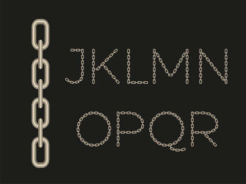 Letters, text, font. Gradient metal letters, hand-drawn in the form of a silver chain. Vector image