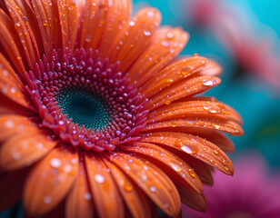 Macro Photography of Vibrant Gerbera Daisies with Dewdrops