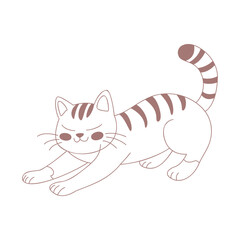 The cat stretches after sleeping. Outline. Isolated on a white background.