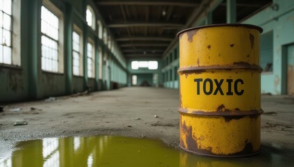 Toxic Waste Barrel in Abandoned Factory