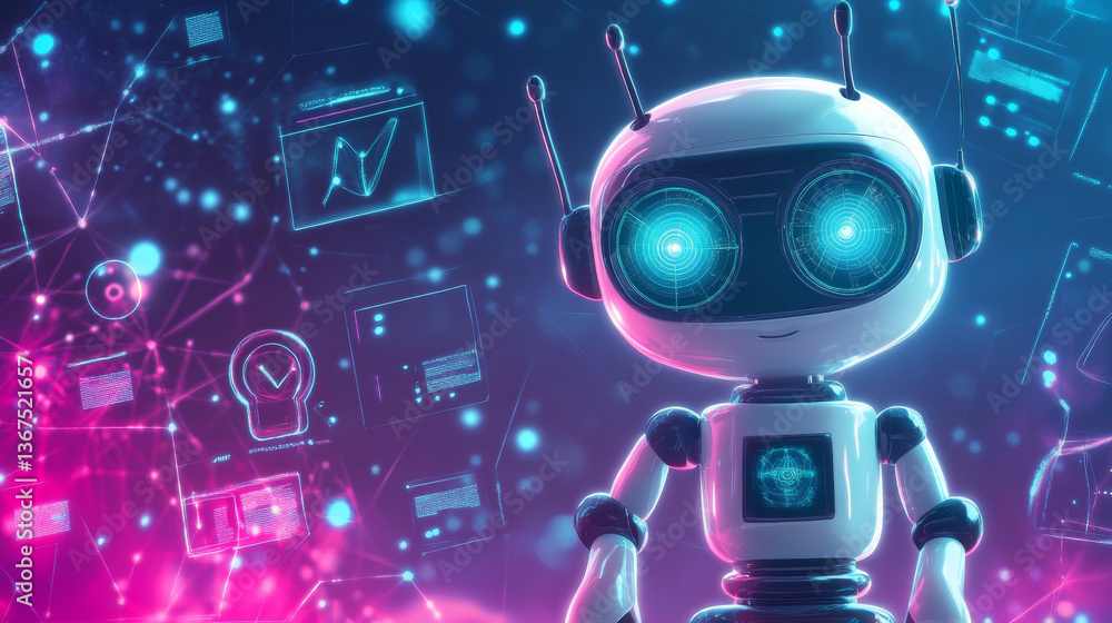 Poster isometric science teacher bot concept. artificial intelligence, knowledge expertise intelligence lea