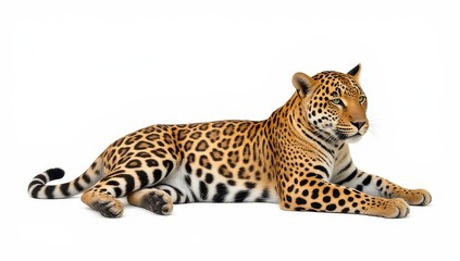 Obraz premium Majestic Jaguar Lying Down, Isolated on White Background