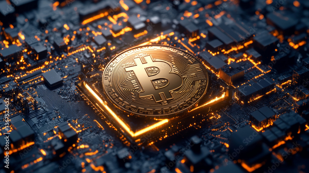 Poster cryptocurrency and blockchain concept. farm for mining bitcoins