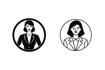 Two Female Business Professionals Icon Set, Black and White