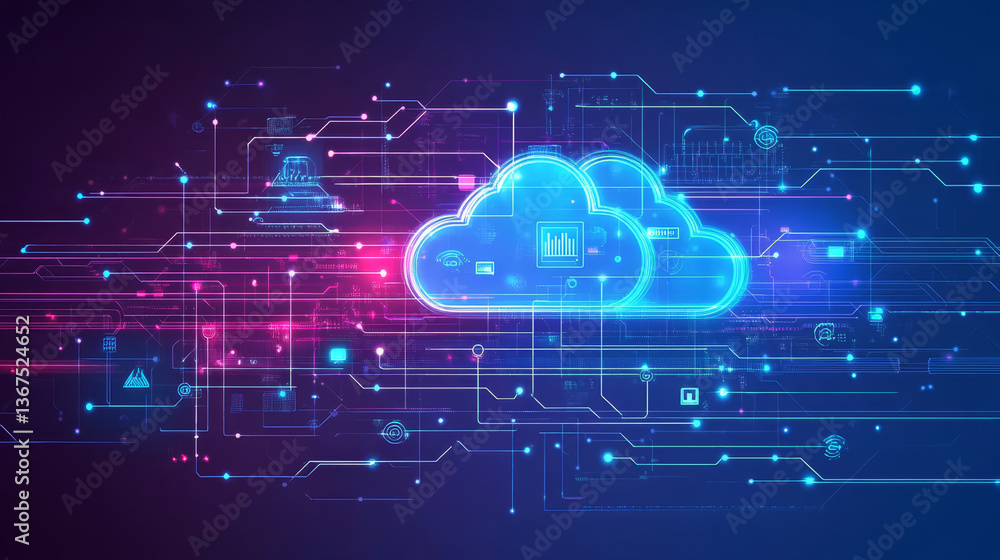 Poster isometric modern cloud technology and networking concept. web cloud technology business. internet da