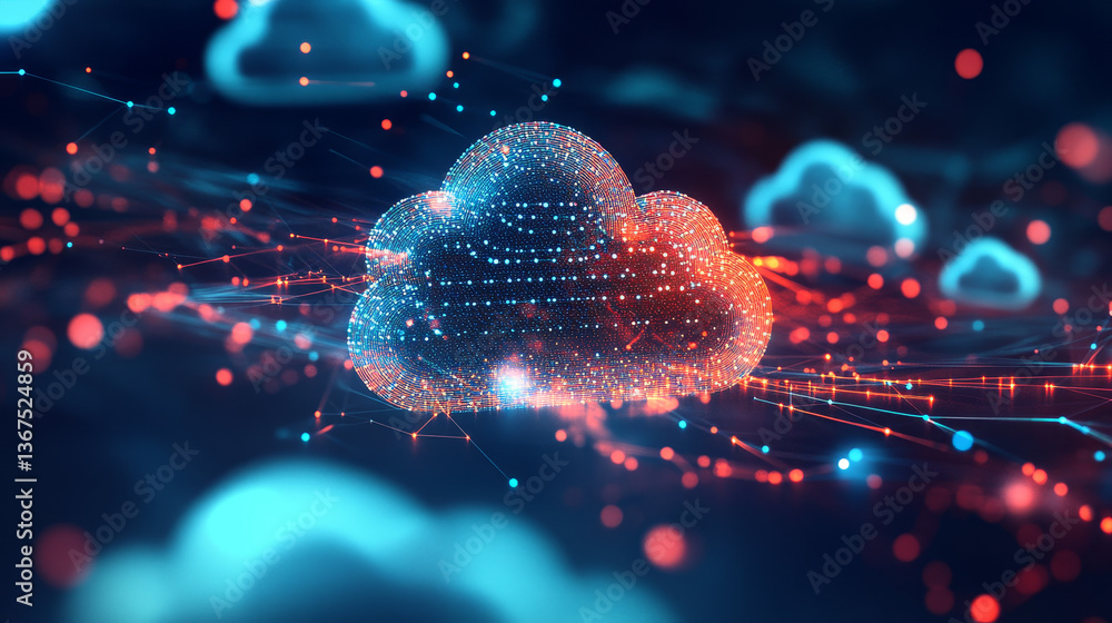 Poster isometric modern cloud technology and networking concept. web cloud technology business. internet da