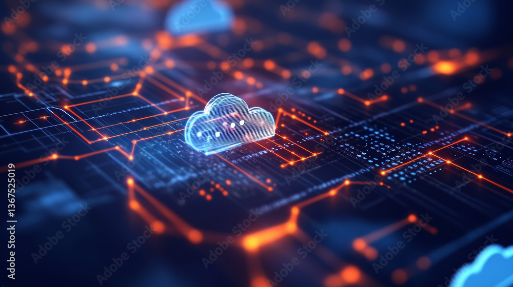 Poster isometric modern cloud technology and networking concept. web cloud technology business. internet da