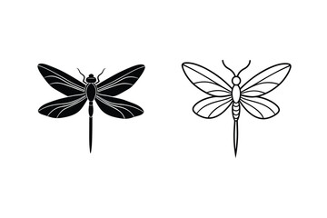 Dragonfly, mayfly, insect, illustrations, line art, black, white, design, vector, graphics