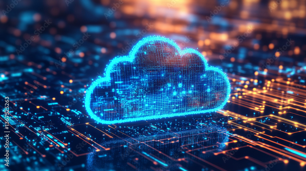 Poster isometric modern cloud technology and networking concept. web cloud technology business. internet da