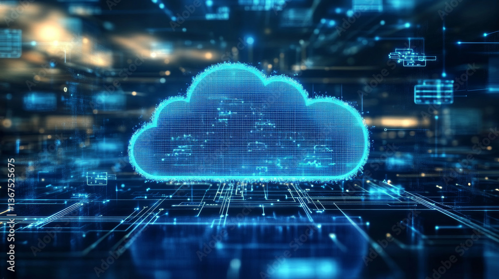Poster isometric modern cloud technology and networking concept. web cloud technology business. internet da