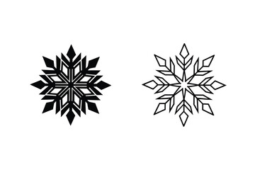 Two Simple Black and White Snowflake Designs, Winter Icons