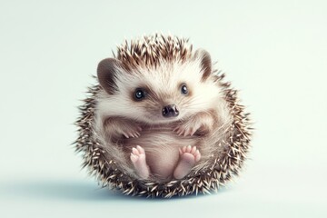 Obraz premium Baby hedgehog curled into a ball, tiny soft quills, adorable face, ultra-detailed, isolated.