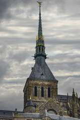Graceful Heights: The Tower and Spire of Mont Saint Michel, Normandy, France, Europe