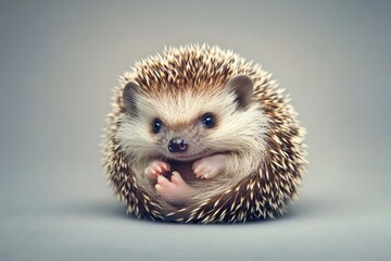 Baby hedgehog curled into a ball, tiny soft quills, adorable face, ultra-detailed, isolated.