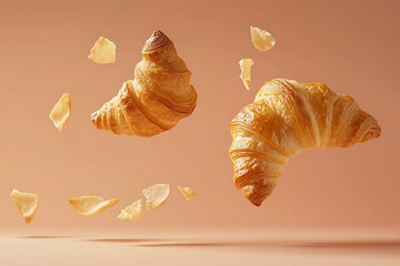 Delicate Croissants in Mid-Air