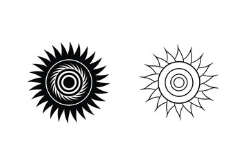 Sun symbols, solar designs, abstract art, black, white, graphic, design elements, circular, pattern,