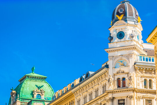 A stunning architectural view of the historic Generali Building on Graben Street in Vienna, Austria, showcasing its elegant façade, and prime location in the heart of city’s famous cultural district