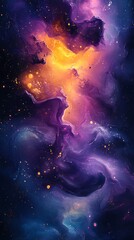 Swirling Purple and Blue Nebulas with Fiery Orange Highlights