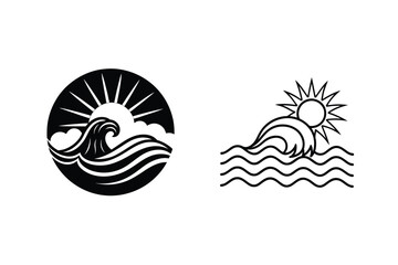 Ocean Wave Sun Designs Coastal Summer Beach Icon Set