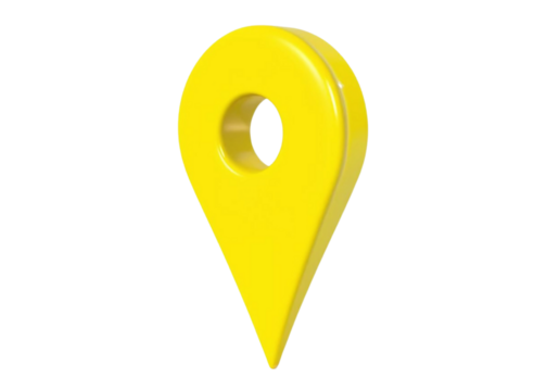 3D location sign. 3D icon. cutout, PNG transparent, 3D yellow location pin icon with a hollow center, representing navigation, direction, and maps in a sleek, modern design. 