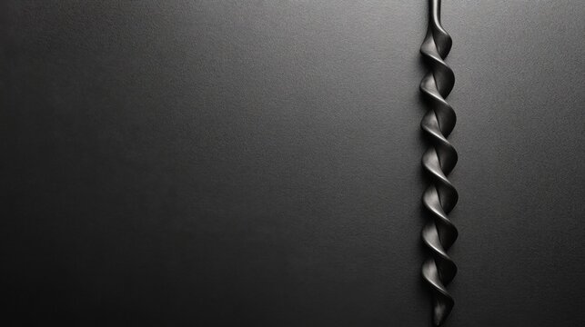 Twisted Black Drill Bit Against a Smooth Dark Textured Surface