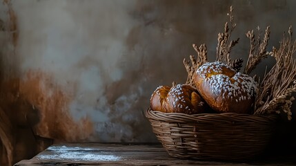 Delicious Sweet Breads in Rustic Basket Still Life Photography