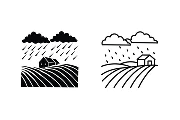 Farmland Rain Two Styles of Rural Rainfall Illustration