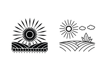 Farmland Icons Sun, Fields, Agriculture, Nature, Crops, Rural, Landscape, Growth, Sunny, Plants