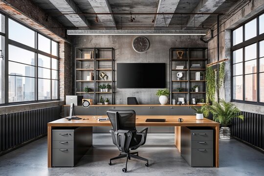 Sophisticated Industrial Office Design Theme for Functional Workspaces