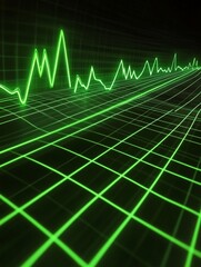 Naklejka premium Dynamic Signal Visualization: a striking visual of an animated waveform, displayed on a glowing grid, embodies the essence of data analysis and technological advancement.