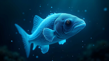 Tropical blue reef fish swimming in an isolated aquarium