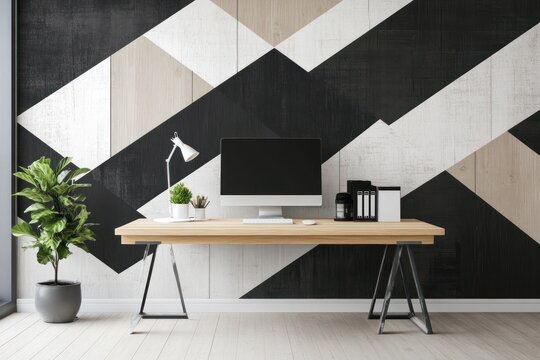 Chic wallpaper with abstract geometric designs for a stylish office background.