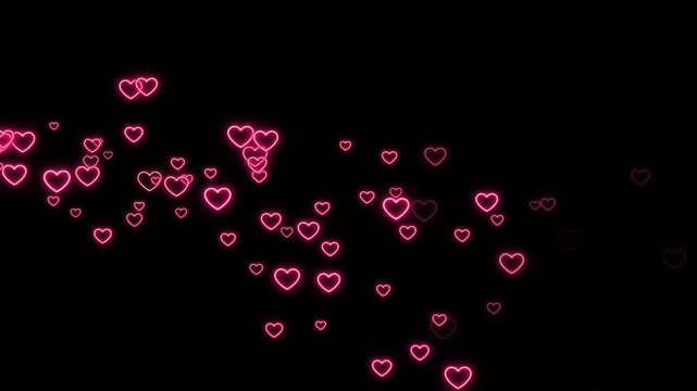 valentines day red hearts neon lights trail with shiny glittering heart alpha channel animation, february 14 love romantic social media motion design element	
