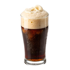 Frothy beer in a glass mug on a white background. white background