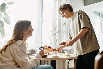Warm moments shared by a loving couple enjoying a cozy breakfast at home
