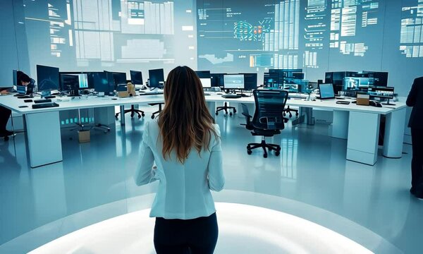 Camera follow the woman walking in office, business concept 