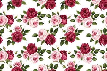 a seamless pattern featuring delicate watercolor roses, peonies, and wildflowers intertwined with elegant vines, perfect for feminine dresses and blouses.  fabric, textile, hand-drawn, pattern design.