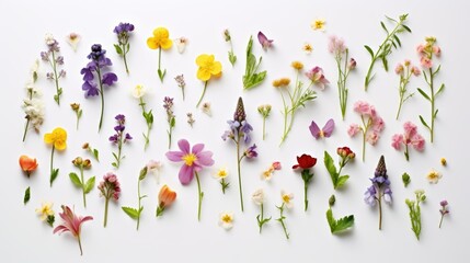 A Diverse Collection of Flowers Nature's Beauty Displayed on White Background