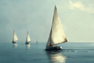 Fototapeta premium Sailboats on a Gentle Bay, Soft breezes