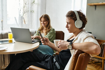 Obraz premium Cozy moments shared by a loving couple while enjoying their time at home together