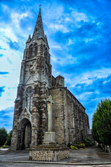 The beautiful Catholic Church of Sains amidst rural elegance, traveling towards Le Mont Saint Michel, France